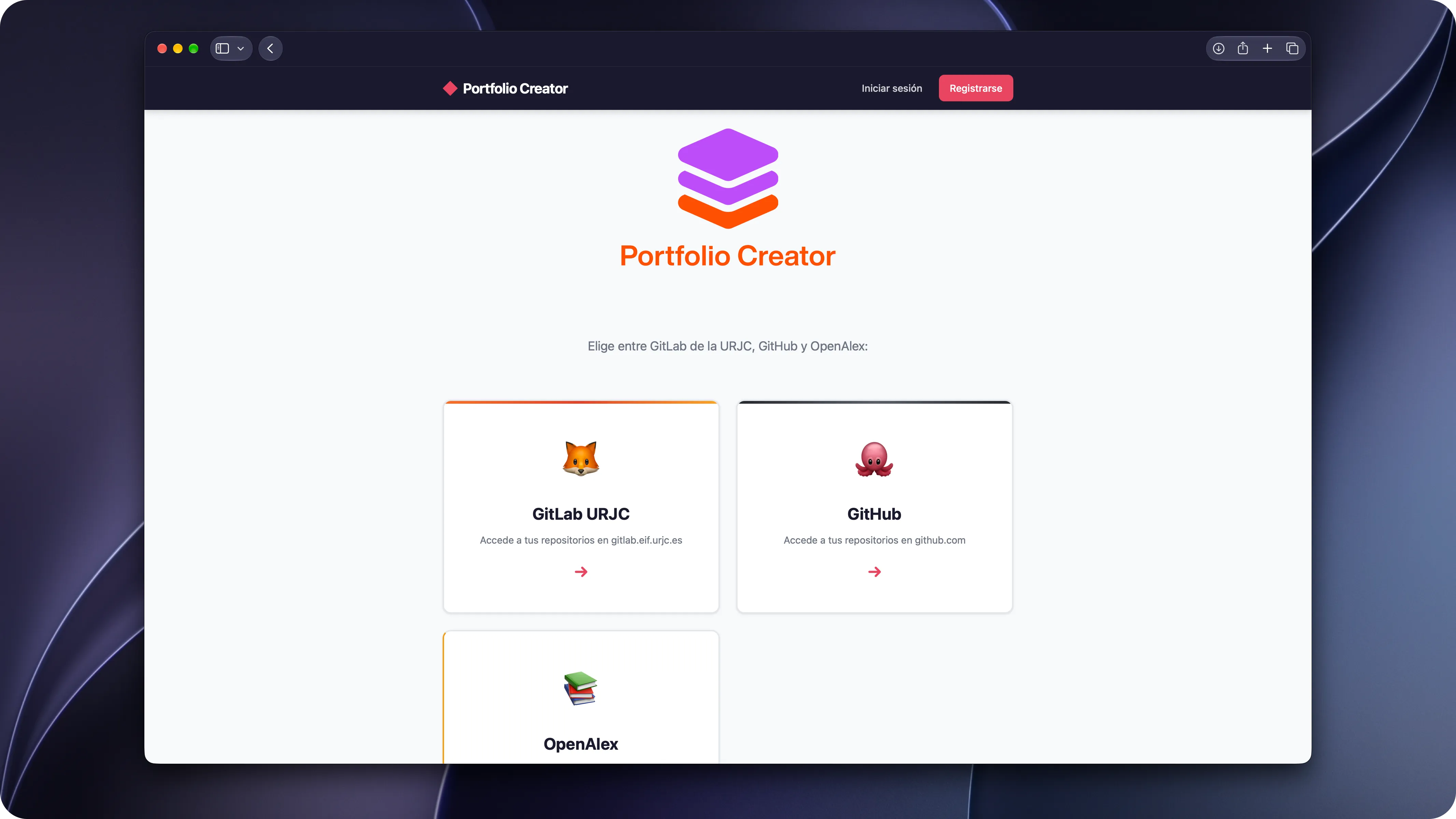 Captura de pantalla del proyecto 🚀 Portfolio Creator